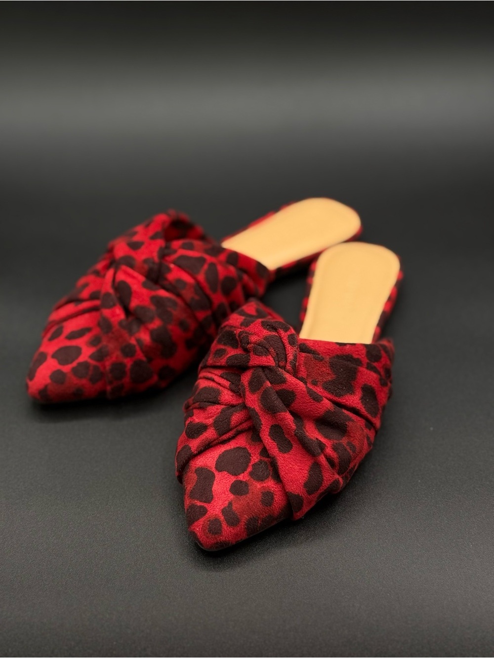 Red Leopard Print Knot Front Women's Mules